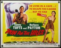 3x556 RUN FOR THE HILLS half-sheet '53 wacky caveman Sonny Tufts & sexy cavegirl Barbara Payton!