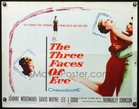 3x602 THREE FACES OF EVE half-sheet '57 David Wayne, Joanne Woodward has multiple personalities!