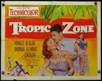 3x619 TROPIC ZONE style B half-sheet '53 Ronald Reagan romances Rhonda Fleming, plus sexy Estelita!