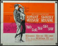 3x623 TWO FOR THE SEESAW half-sheet '62 cool art of Robert Mitchum & beatnik Shirley MacLaine!