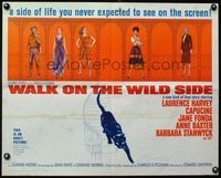 3x627 WALK ON THE WILD SIDE half-sheet '62 cool artwork of black cat on stairs & stars on balcony!