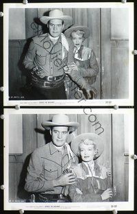 3y255 ACROSS THE BADLANDS 2 8x10s '50 great images of rugged Charles Starrett & pretty Helen Mowery!