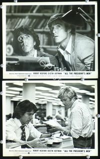 3y263 ALL THE PRESIDENT'S MEN 2 8x10s '76 Dustin Hoffman & Robert Redford as Woodward & Bernstein!