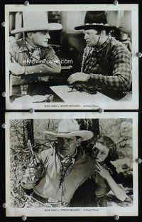 3y331 BORDER BRIGANDS 2 8x10 movie stills '35 great images of cowboy Buck Jones w/revolver!