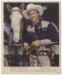 3y153 ROY ROGERS color 8x9.75 movie still '43 best close portrait standing with Trigger by fence!