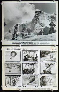 3y594 MYSTERIOUS ISLAND 2 8x10 stills '61 Ray Harryhausen, Jules Verne, storyboard image of balloon!
