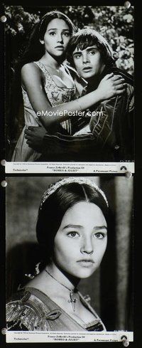 3y707 ROMEO & JULIET 2 7.5x9.75s '69 great images of pretty young Olivia Hussey, Leonard Whiting!