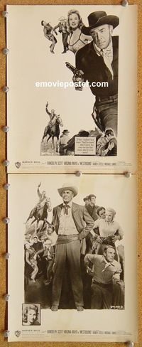 3y942 WESTBOUND 2 8x10 movie stills '59 cool montage images of Randolph Scott & Virginia Mayo!
