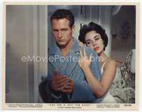 3y037 CAT ON A HOT TIN ROOF Eng/US color 8x10 still #11 '58 close up Liz Taylor holding Paul Newman!