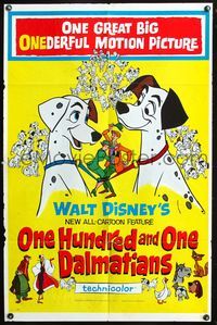 3z702 ONE HUNDRED & ONE DALMATIANS one-sheet poster '61 most classic Walt Disney canine cartoon!