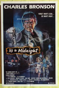 3z002 10 TO MIDNIGHT 1sheet '83 cool action art of detective Charles Bronson, forget what's legal!
