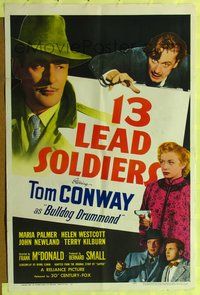 3z003 13 LEAD SOLDIERS 1sh '48 Tom Conway as detective Bulldog Drummond, Maria Palmer pointing gun!