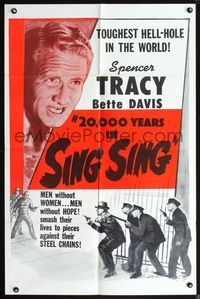 3z008 20,000 YEARS IN SING SING one-sheet R56 Spencer Tracy in the toughest Hell-hole in the world!