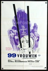 3z018 99 WOMEN one-sheet movie poster '69 Jess Franco, they're behind bars without men, sexy art!