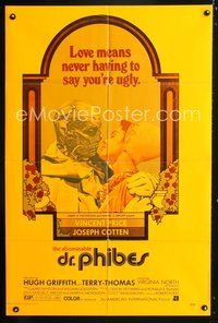 3z019 ABOMINABLE DR. PHIBES 1sh '71 Vincent Price says love means never having to say you're ugly!
