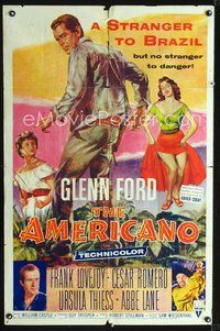3z036 AMERICANO one-sheet poster '55 Glenn Ford is a stranger to Brazil but no stranger to danger!