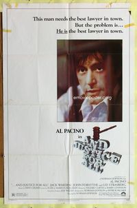 3z037 AND JUSTICE FOR ALL one-sheet movie poster '79 Norman Jewison, Al Pacino is out of order!