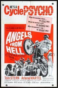 3z038 ANGELS FROM HELL one-sheet movie poster '68 AIP, really cool image of motorcycle-psycho biker!