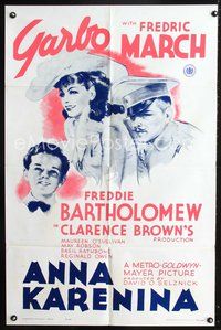 3z040 ANNA KARENINA one-sheet poster R62 beautiful Greta Garbo, Fredric March, Freddie Bartholomew