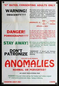 3z042 ANOMALIES one-sheet movie poster '70s sex, Menage a trois, normal or perverted?