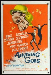 3z045 ANYTHING GOES one-sheet '56 Bing Crosby, Donald O'Connor, Jeanmaire, music by Cole Porter!