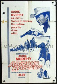 3z049 ARIZONA RAIDERS military one-sheet movie poster '65 Audie Murphy as Raider-Turned-Ranger!