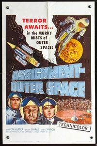 3z054 ASSIGNMENT-OUTER SPACE one-sheet poster '62 Antonio Margheriti, Italian sci-fi Space Men!