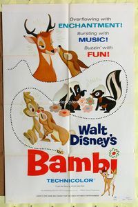 3z061 BAMBI style A 1sh R75 Walt Disney cartoon deer classic, great art of forest animals in love!