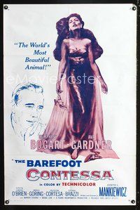 3z066 BAREFOOT CONTESSA 1sheet R60 great artwork of Humphrey Bogart & sexy full-length Ava Gardner!
