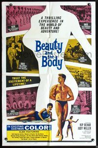3z073 BEAUTY & THE BODY one-sheet movie poster '63 sexy female silhouette & male beefcake!