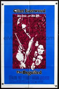 3z075 BEGUILED one-sheet '71 cool psychedelic art of Clint Eastwood, Geraldine Page, Don Siegel