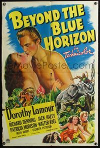 3z078 BEYOND THE BLUE HORIZON one-sheet '42 art of sexy Dorothy Lamour in sarong & Richard Denning!