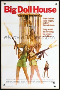 3z080 BIG DOLL HOUSE one-sheet poster '71 artwork of Pam Grier & sexy caged girls with huge guns!