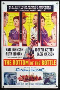 3z106 BOTTOM OF THE BOTTLE 1sheet '56 alcoholic Van Johnson, Joseph Cotten, Ruth Roman, Jack Carson