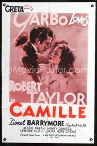 3z128 CAMILLE one-sheet movie poster R40s Greta Garbo loves Robert Taylor, cool art!