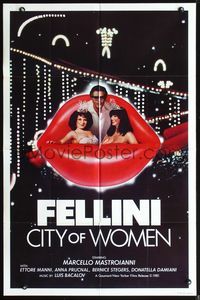 3z158 CITY OF WOMEN one-sheet '80 Federico Fellini, Marcello Mastroianni & sexy girls in giant lips!
