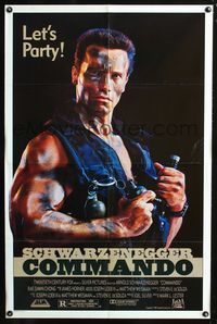 3z178 COMMANDO Let's Party! one-sheet poster '85 Arnold Schwarzenegger is going to make someone pay!