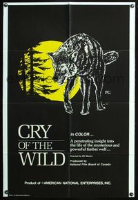 3z190 CRY OF THE WILD one-sheet movie poster '73 timber wolves, cool wolf & giant moon artwork!