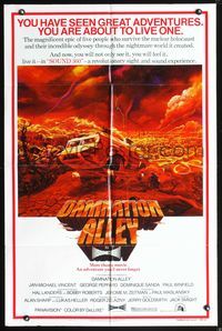 3z198 DAMNATION ALLEY one-sheet '77 Jan-Michael Vincent, artwork of cool vehicle by Paul Lehr!