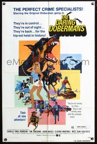 3z201 DARING DOBERMANS one-sheet '73 Tim Considine, art of killer Doberman Pinschers by Ashmead!