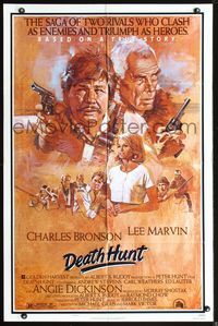 3z212 DEATH HUNT style B one-sheet '81 art of Charles Bronson & Lee Marvin with guns by John Solie!