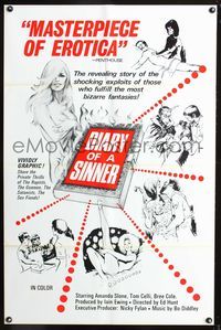 3z222 DIARY OF A SINNER one-sheet movie poster '74 Amanda Slone, bizarre fetish fantasy sex artwork!
