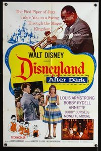 3z226 DISNEYLAND AFTER DARK one-sheet poster '63 great image of Louis Armstrong playing the trumpet!