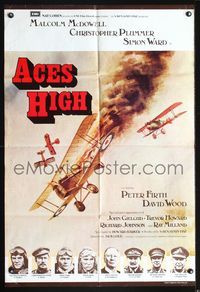 3z020 ACES HIGH English one-sheet '76 Malcolm McDowell, really cool WWI airplane dogfight art!