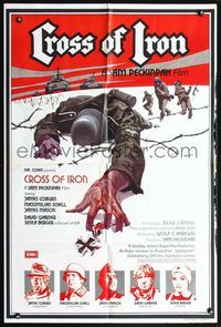 3z187 CROSS OF IRON English 1sheet '77 Peckinpah, art of fallen World War II Nazi soldier!