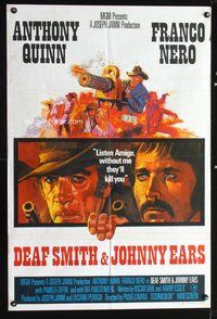 3z210 DEAF SMITH & JOHNNY EARS English 1sheet '73 cool art of cowboys Anthony Quinn & Franco Nero!