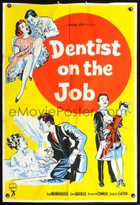 3z216 DENTIST ON THE JOB English one-sheet '63 English dentist comedy, cool art, Get On With It!