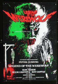3z582 LEGEND OF THE WEREWOLF English one-sheet poster '75 Peter Cushing, wild day-glo werewolf art!