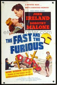3z292 FAST & THE FURIOUS 1sheet '54 John Ireland, Doroth Malone, high speed car racing excitement!