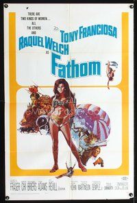 3z296 FATHOM one-sheet '67 artwork of sexy Raquel Welch in scuba gear & various action scenes!